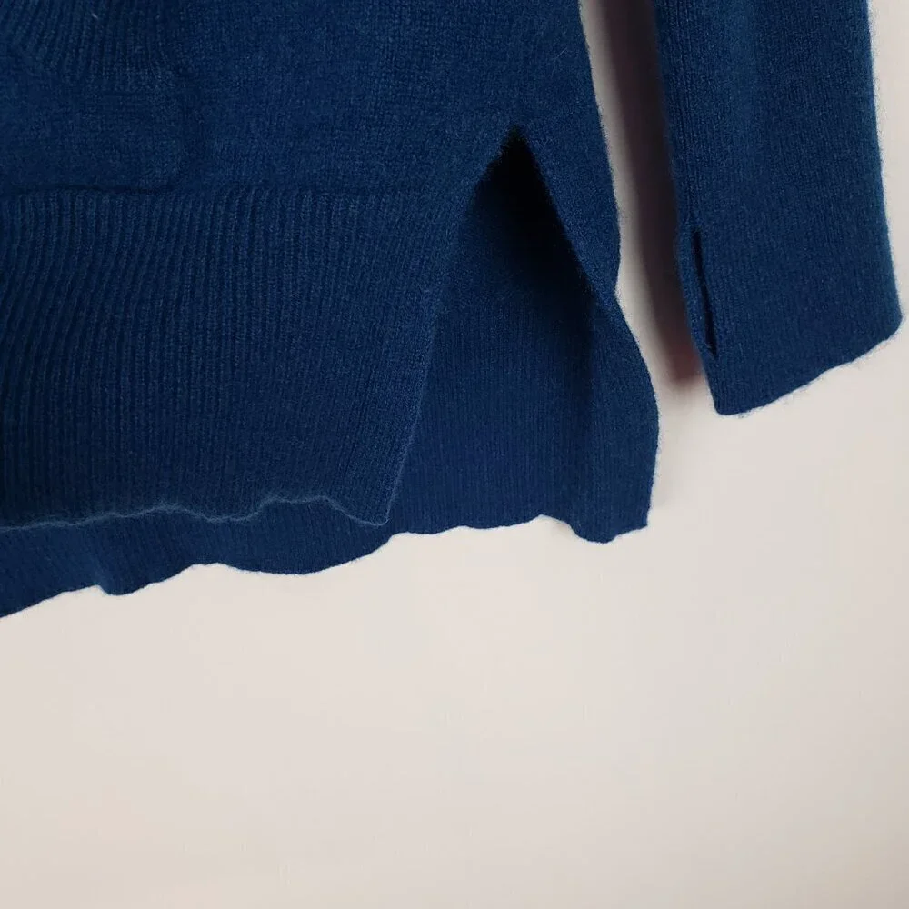 Max Studio 100% Cashmere Hooded Pullover Sweater Peacock Blue Womens Medium